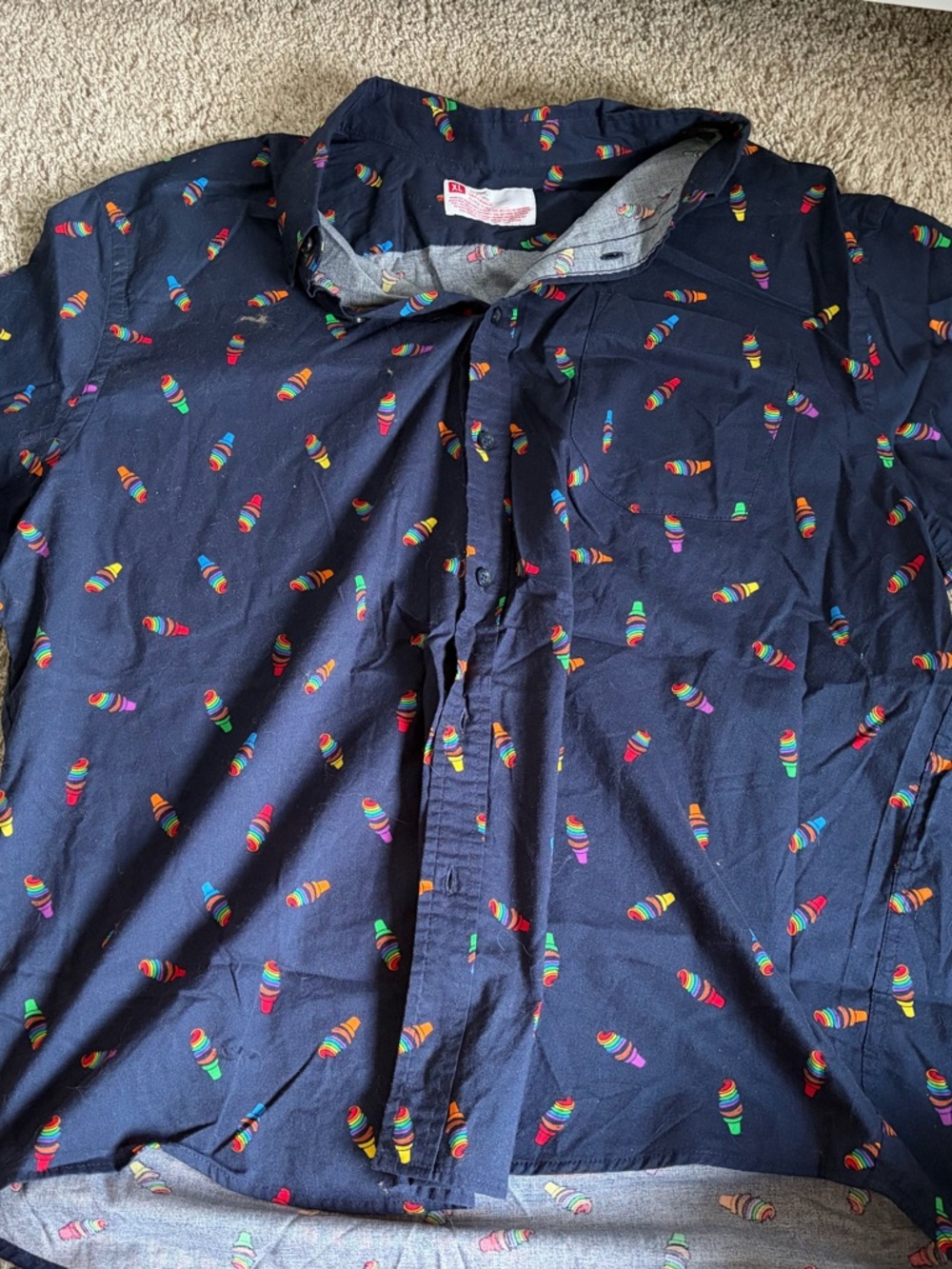 Navy Pride Month Ice Cream Print Men's Button-Up Shirt